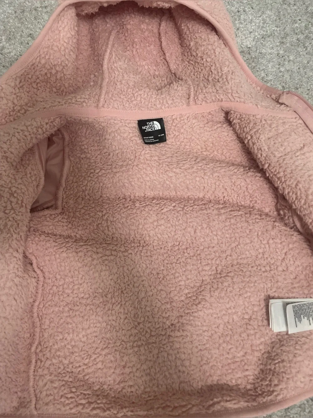 The North Face Light Pink Sherpa Hooded Fleece Jacket, EUC, Size 18-24 months